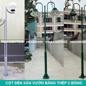 Cot den trang tri san vuon 2 bong bang thep