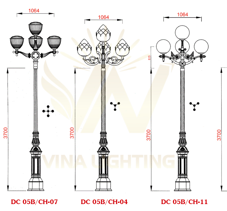 Bản vẽ cột đèn sân vườn DC05B