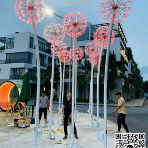 Cột đèn bồ công anh trang trí công viên, vỉa hè đường phố Cột đèn thép hoa bồ công anh màu đỏ