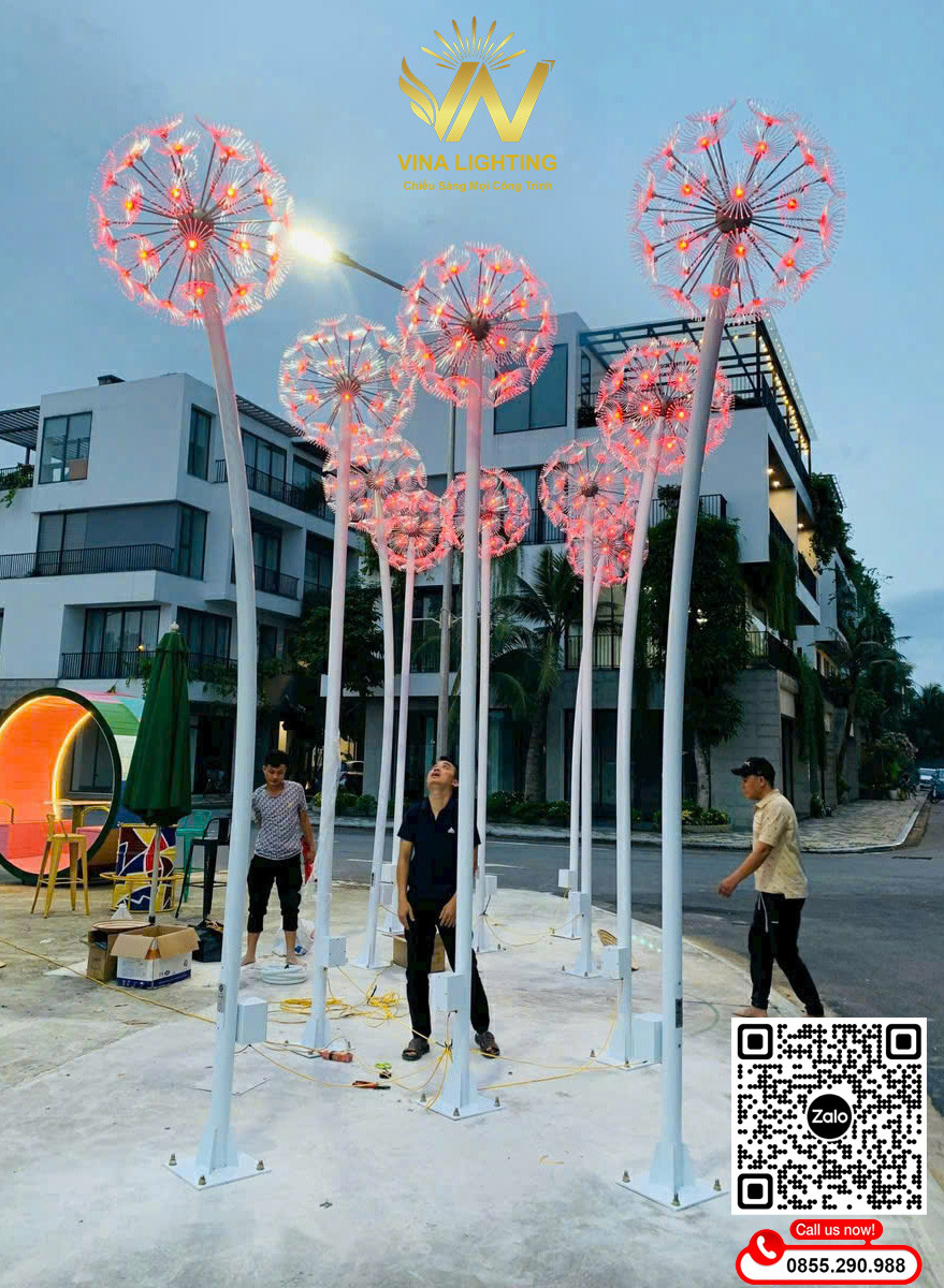 Cột đèn bồ công anh trang trí công viên, vỉa hè đường phố Cột đèn bồ công anh màu đỏ