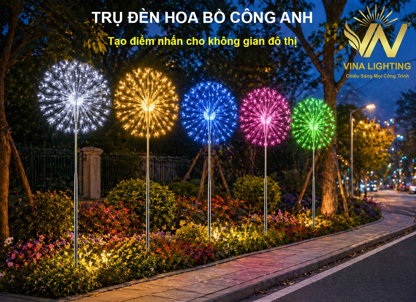 Cột đèn bồ công anh trang trí công viên, vỉa hè đường phố Trụ đèn hoa bồ công anh trang trí đường phố, công viên đẹp