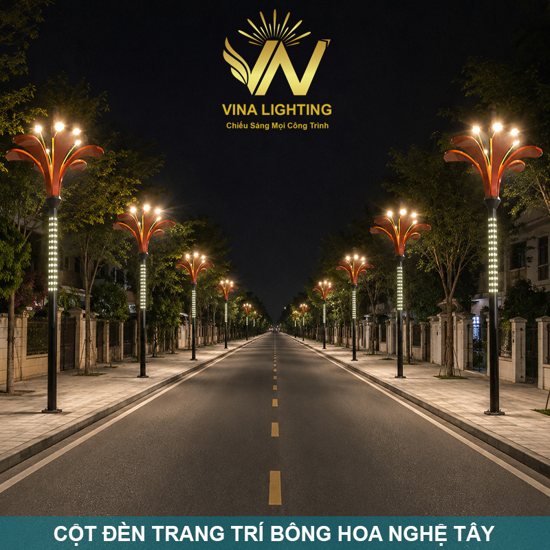 Cột đèn trang trí bông hoa nghệ tây chiếu sáng đẹp cho đô thị Cột đèn trang trí bông hoa nghệ tây chiếu sáng công viên, đường đô thị