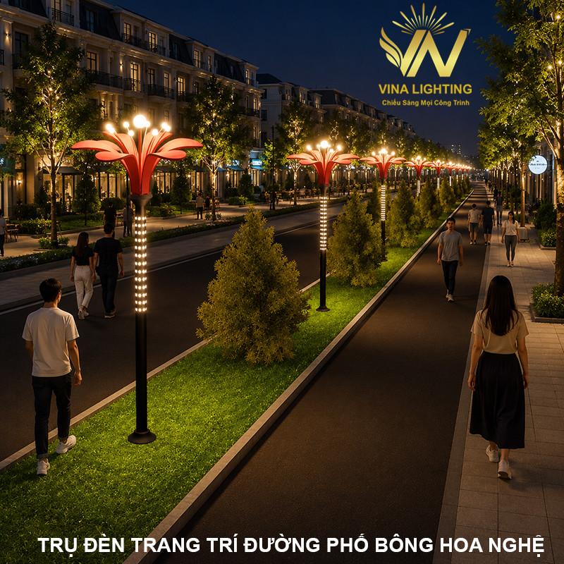 Cột đèn trang trí bông hoa nghệ tây chiếu sáng đẹp cho đô thị Trụ đèn trang trí bông hoa nghệ đẹp