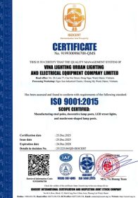 Vina Lighting Chứng chỉ ISO 9001:2015