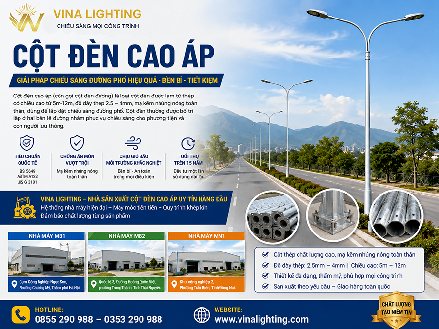 Cột đèn cao áp mạ kẽm nhúng nóng