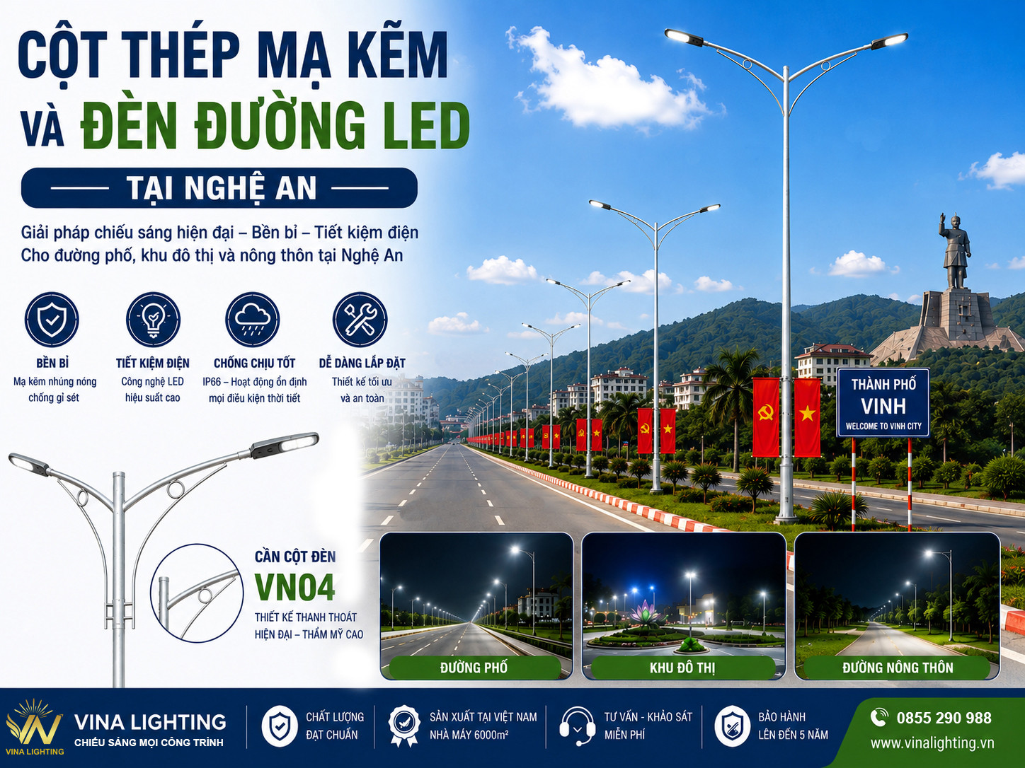Cột thép mạ kẽm và đèn đường tại Nghệ An Cột thép mạ kẽm và đèn đường tại Nghệ An