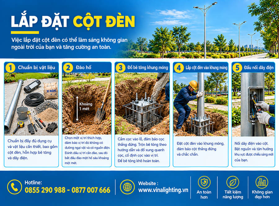 Điều cần biết khi lắp đặt cột đèn chiếu sáng lắp đặt cột đèn chiếu sáng